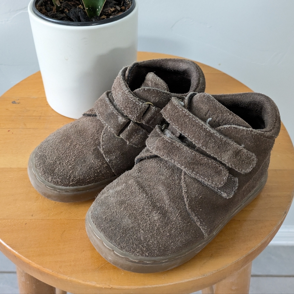 Mango Brown Genuine Suede Kids Shoes with Velcro Straps